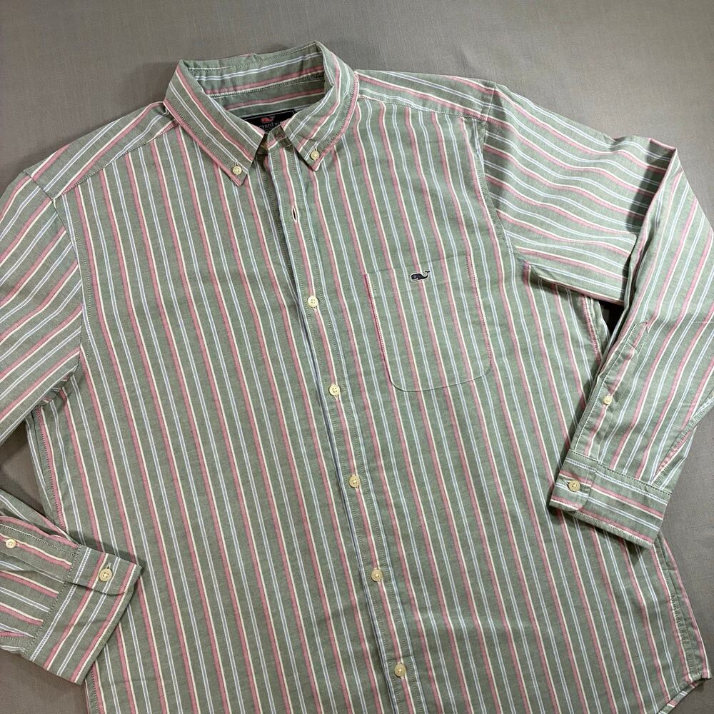 Vineyard Vines Whale Logo Button Down Shirt Men's Large Pastel Stripe